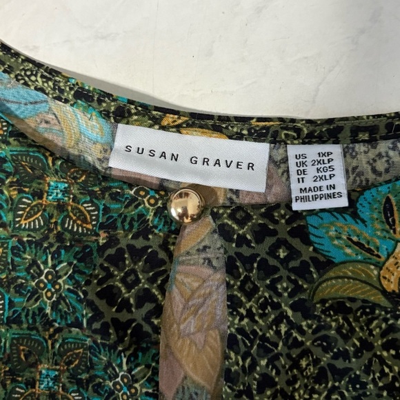 Susan Graver Dark Fall Floral Long Sleeve Shirt Size 1XP Classic Modest - Picture 4 of 5